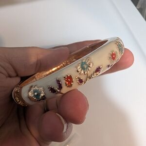 Cloissone Enamel Floral Hinged Bangle Bracelet